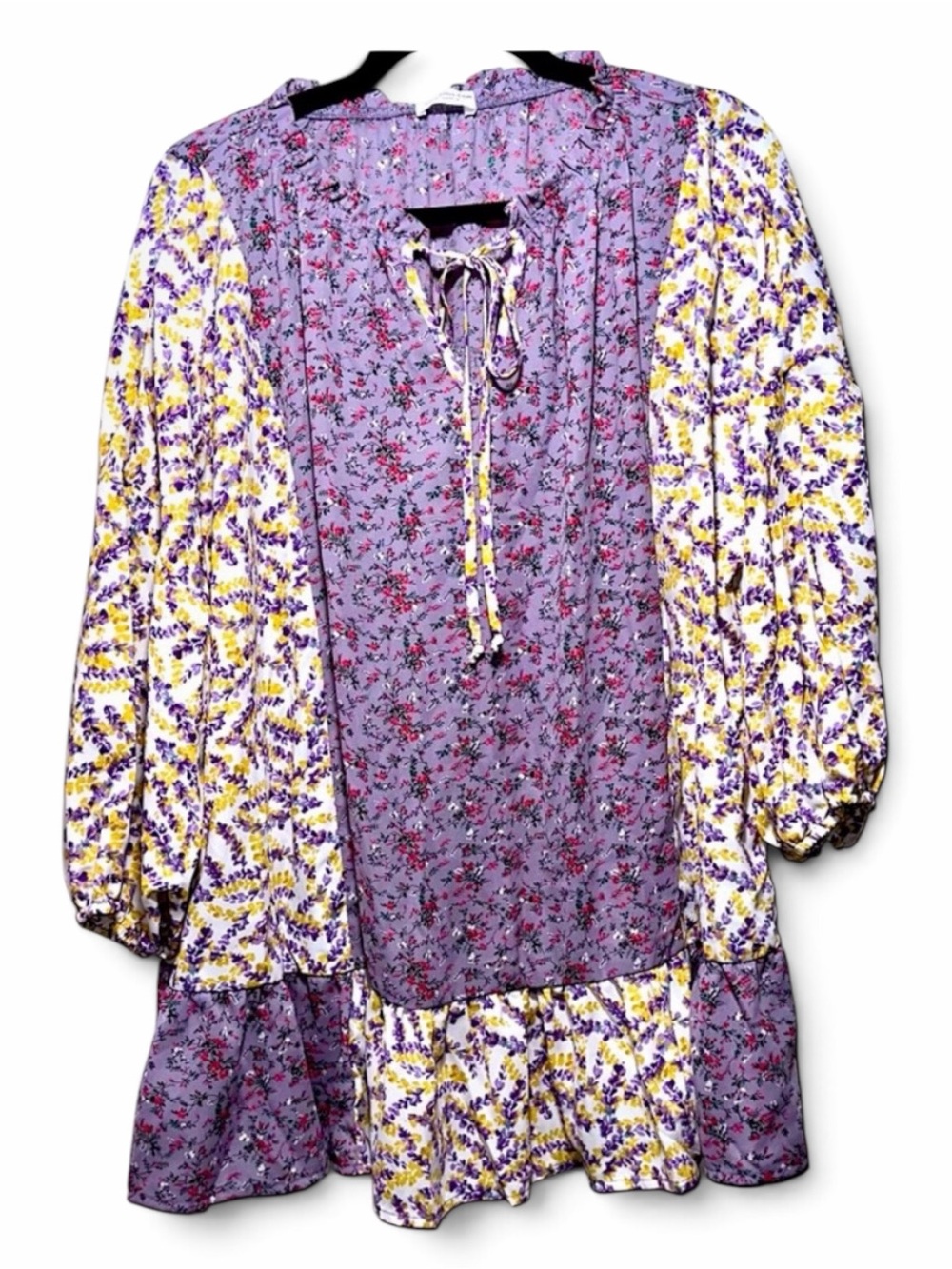 NWOT CHICSOUL Boho Cottagecore Patchwork Purple Yellow Floral Blouse - 1X